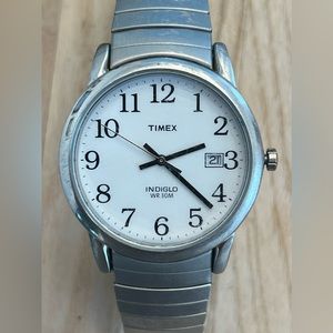 Timex Easy Reader Ladies Watch Indiglo White Dial Stretch Bracelet Date Window